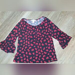 Michael Kors Black Top with Red Heart Pattern